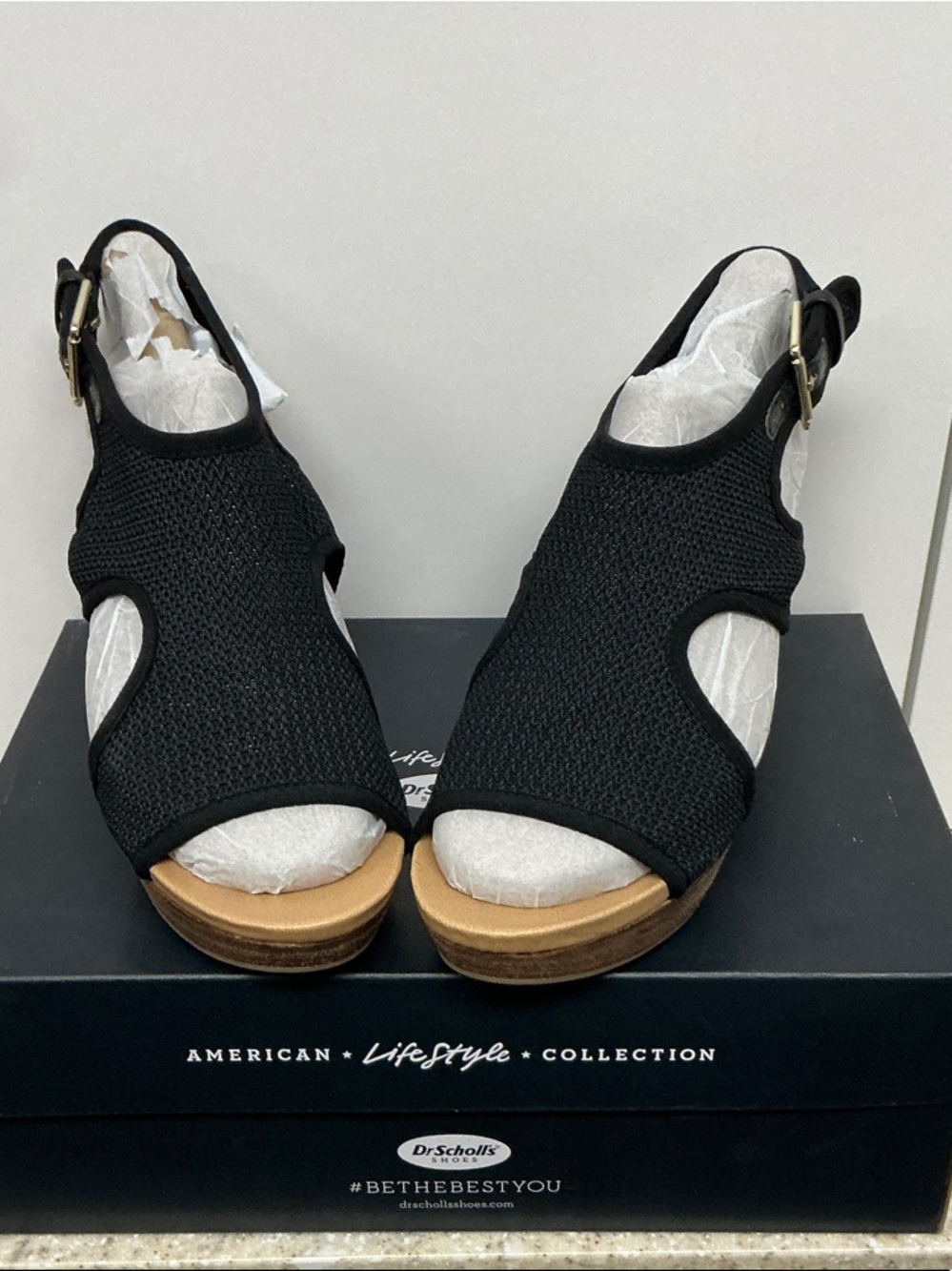 Dr. Scholl's Black Knit Open-Toe Slingback Sandals